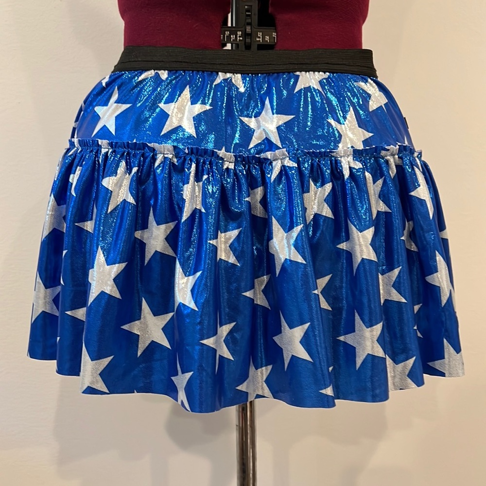Blue Metallic Star Print Skater Skirt
